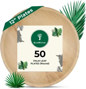 Ecorhine 726084139336 Palm Leaf Disposable Plates - Bamboo 12 Inch Round 50pc 10