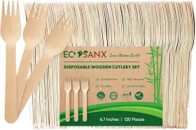 Wf-120 Ecosanx 120 Pcs Wooden Forks For Eating 6.5 Inch Splinter Free Compostable Forksecofriendly