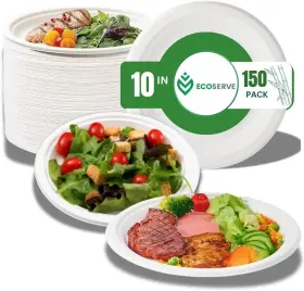 Ecoserve 198715028379 100% Compostable Disposable Paper Plates Pk Of 150 Heavy Duty