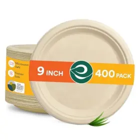 Ecosoul Home Inc 810103151826 100% Compostable 9 Inch Paper Plates 4x100 Pc 400 Round Plate