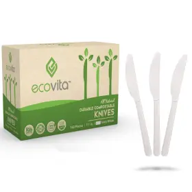Ecovita 850045161040 100% Compostable Knives 140 Large Disposable Utensils 7 Inch Eco Friendly Durab
