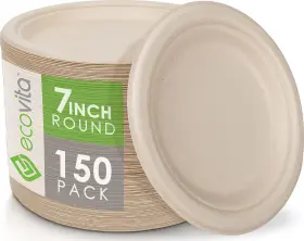 Ecovita7rp150 Ecovita 100% Compostable Paper Plates 7 Inch 150 Disposable Eco Friendly Sturdy