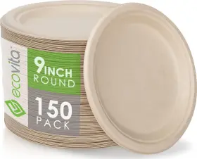 Ecovita9rp150 Ecovita 100% Compostable Paper Plates 9 Inch 150 Disposable Eco Friendly Sturdy