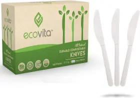 Ecovitaiknv140 Ecovita 100% Compostable Knives - 140 Large Disposable Utensils 7 Inches Ivory White