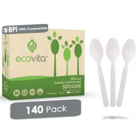 Ecovitaispn140 Ecovita 100% Compostable Spoons 140 Large Disposable Utensils 6.3 Inch Eco Fr