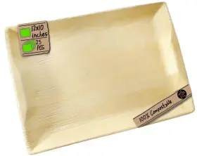 Ecozoi 860004862499 Palm Leaf Serving Trays 12 Inch X10 Rectangle Ecofriendly Biodegradable Dinnerware S