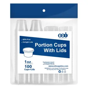 Edi 724393381019 1 Oz 100 Sets Clear Disposable Plastic Portion Cups With Leakproof Lids