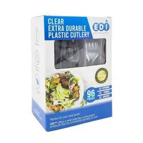 Edi 815843026021 Clear Full Size Plastic Cutlery Set 32 Forks Knives Spoons 6