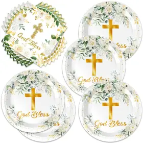 Egami 768771433891 40pcs God Bless Party Suppliesinclude First Communion 20 Dessert Platefirst