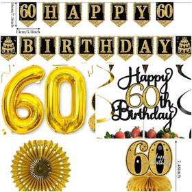 Eiurteao 1987y11542 60th Birthday Decorations Kit For Men Women Black Gold 36pcs