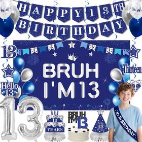 Eiurteao Cq11630 13th Birthday Decorations Blue Silver Bruh Iftm 13 Backdrop Banner Balloons