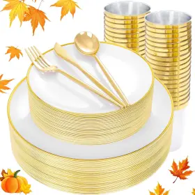 Ei079 Ejonirinjonir Ei 180pcs White And 13.77 7.48 10.63 Gold Plastic Dinnerware Set