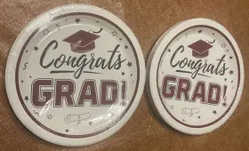 Elegani 411281092752 Brown/ White Color For Special Occasions Congrats Grad 50 Dinner Plates In 2 Pk