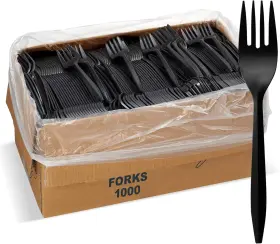 Fb-1000 Elegant Disposables 1 000 Plastic Disposable Forks Bulk Black Medium Weight Silverware Pl