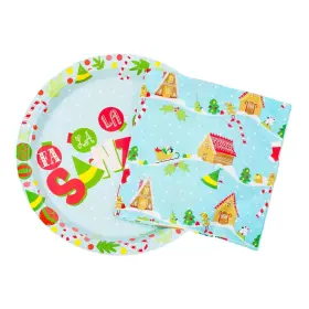 Wbm7165s Elf Fa La Santa Snow Icons 32 Piece Paper Napkin And Plate Party Pack