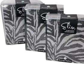 658173 Elise Beverage Paper Napkins 24 Each Urban Skins Zebra Silver Black 5 Inch X5 3pack