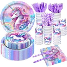 Pz007 Eliteease 168pcs Unicorn Birthday Decorations Plates Set Party