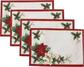 Elrene 739550332308 Home Fashions 13 Inch X19 Set Of 4 Placemats Red And White Poinsettia