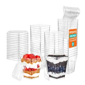 Emporio Kitchen 850064447798 5oz Plastic Dessert Cups With Lids And Spoons - Appetizer For Pudding P