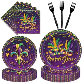 Love-b0500181 Engoeagle 96pcs Mardi Gras Plates And Napkins Party Supplies Purple