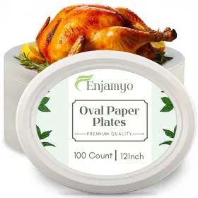 Enjamyo 683125802195 100 Pack Oval Paper Plates 12.5 Inch Compostable Heavy Duty Disp Enjamyo 683125802195 100 Pack Oval Paper Plates 12.5 Inch Compostable Heavy Duty Disp