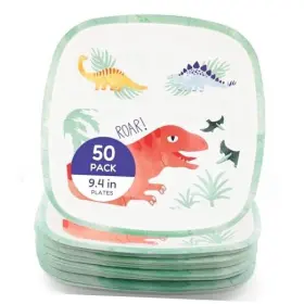 Enlon Culture Articles 640711893777 Dinosaur Paper Plates For Kids Party - 50 Pack 9.4 Inch Square