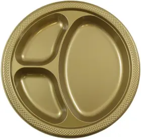 & Envelope 313037069071 Plastic 3 Compartment Divided Plates - Large 10 1/4 Inch Gold 20/pack