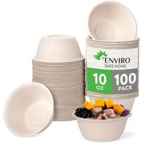 Enviro Safe Home 860000274487 10 Oz Bamboo Disposable Bowls For Hot Soup 100 Pack - Small Heavy Duty Mic