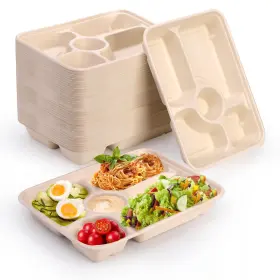 Eo-paperplate-5g-50p Eorbow 50 Pack 5 Compartment Disposable Paper Plates 11 X 8 Compostable Baga