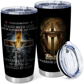 Czb20-manyin-250-115488 Equoza Christian Tumbler Gifts Flask Warrior Of 20 Ounces Black/god Faith