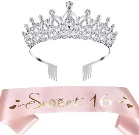 Ergonflow 849172491956 16th Birthday Sash And Tiara Kit Sweet Sixteen Gifts For Girls Part