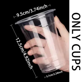 Eruule 445016998980 50pcs 16oz Clear Disposable Plastic Cups With Flat Lids For Events And Beverages