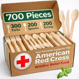 Es Essentials 198715443042 700 Pcs Wooden Cutlery Set - 100% Compostable Silverware 300 Forks 200 Spoons