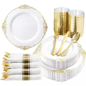 Esepony 445000615664 350-piece Plastic Plates With 100 Disposable 150 Silverware 50 Cups