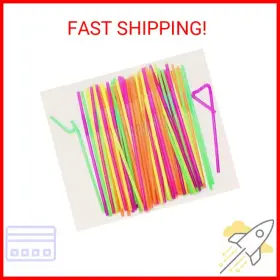 Eskay Products 853440007470 Flexible Neon Straws - Bpa Free Plastic Colorful Extra Long Jumbo 10