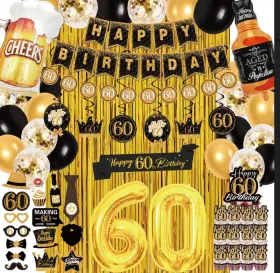 70pc-60th Eucutur Sx00321 Birthday Decoration Kit For Men Women Black Gold Happy 60th Bday New
