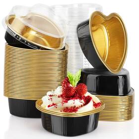 Eusoar Esfba560281 3.4oz 50pcs Aluminum Foil Heart Shaped Baking Pans Black/gold