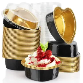 Esfba560281 Eusoar 3.4oz 50pcs Aluminum Foil Heart Shaped Baking Pans Black/gold
