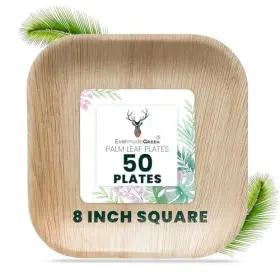 Evermadegreen 198168872284 Compostable 8 Inch Palm Leaf Square Plates 50pcs Like Bamboo Disposable