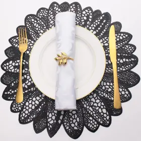 Ud210419-6 Evevda Placemats For Dining Table Set Of 6 Gold Round Hollow Black1