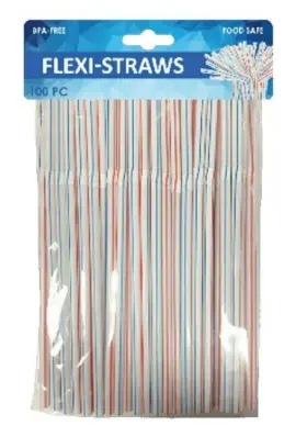 Evri 714415727918 100 Pks Flexible Straws - White Red And Blue Stripes Food Drink Party