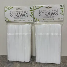 Evriholder 714415347307 2x Compostable Drinking Straws 100/pk White Eco-friendly Plant Based New