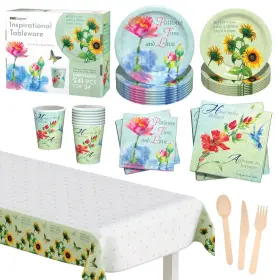 Ewi Designer 897107240509 American Design 241pcs Inspirational Floral Pattern Disposable Party Supplies Di