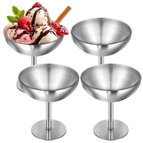 713656 Exclaith 4pcs Stainless Steel Dessert Cup 5.4oz Ice Cream Footed Bowls 4.3 Inch High