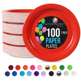 2nz921-1908 Exquisite Red Paper Plates 7 Inch Heavy Duty 100 Pcs Disposable Pa