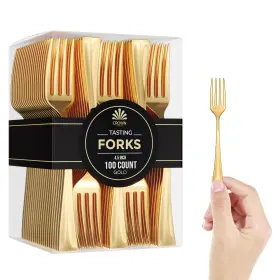 2nz921-2092 Exquisite Mini Disposable Gold Forks For Desserts - Pack Of 100 Dessert Size 4