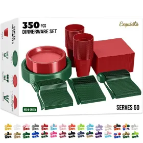 50-fnsku Exquisite 743795010235 350 Pcs Christmas Plastic Plates For Party Red And Green Disposable Set