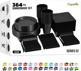 Exquisite 743795010358 364 Pcs Black Disposable Plates For Party Plastic Set