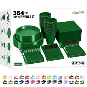 Exquisite 743795010389 364 Pcs Emerald Green Disposable Plates For Party Plastic Set I