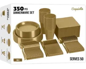 Exquisite 743795010396 350 Pcs Gold Plastic Plates For Party Disposable Set 50 Of Each